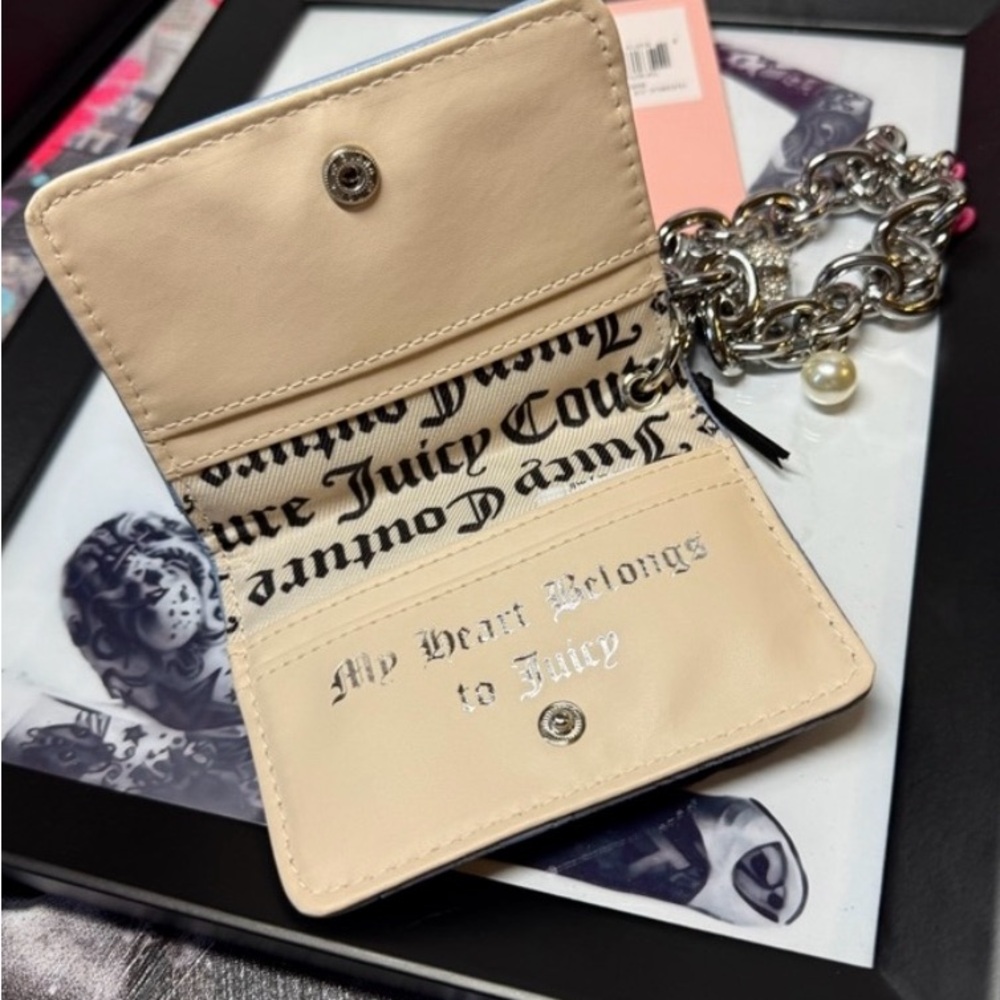 Juicy Couture 🩵💙 Dusty Blue Top Notch Card Holder W/ Chunky Charm Bracelet - Picture 3 of 6